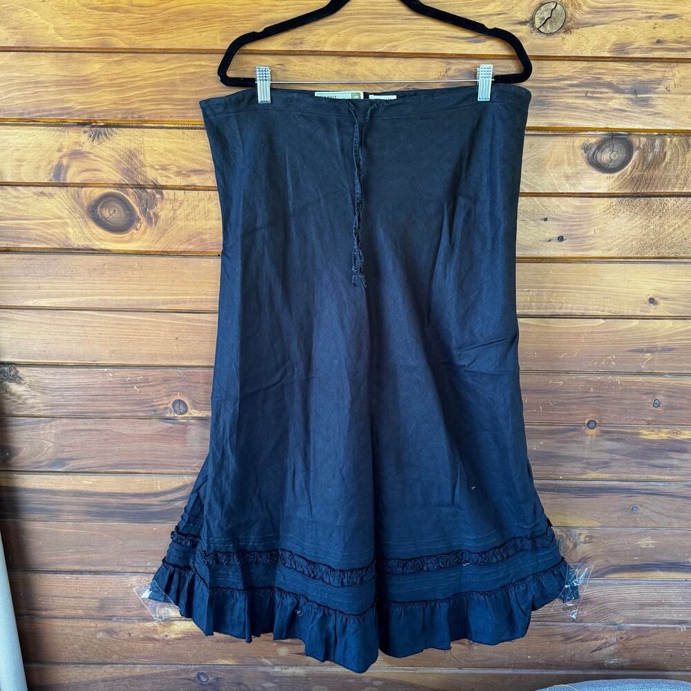 VINTAGE | BOHO Y2K Black Linen Ruffle Details Low Rise Maxi Skirt Size 6